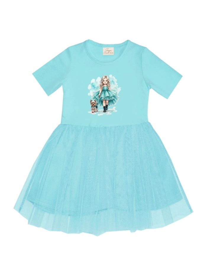 Lányka tüll ruha rövid ujjal GIRL IN TURQUOIS